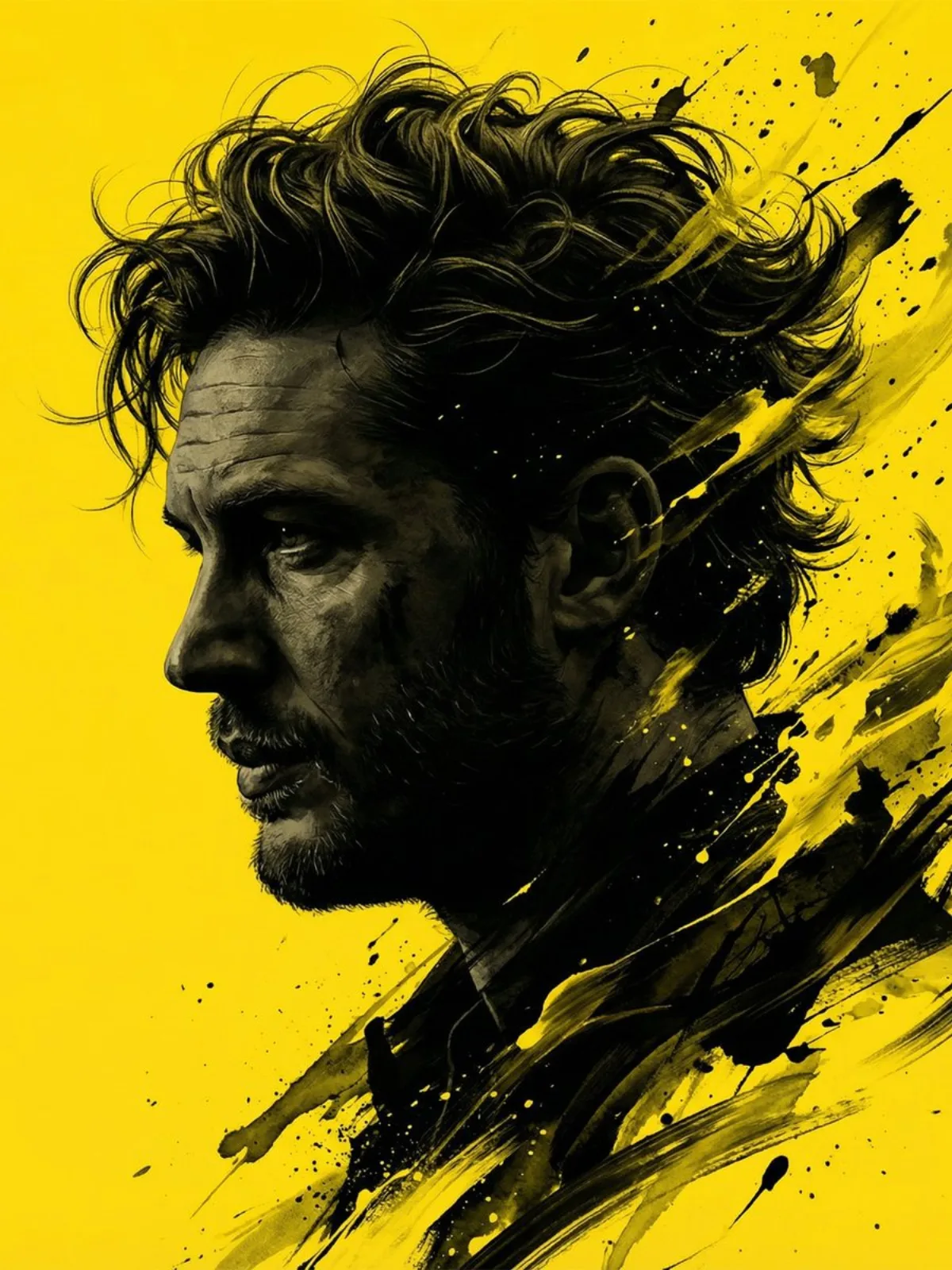 Modern Dramatic Stylized Portrait with Yellow Background