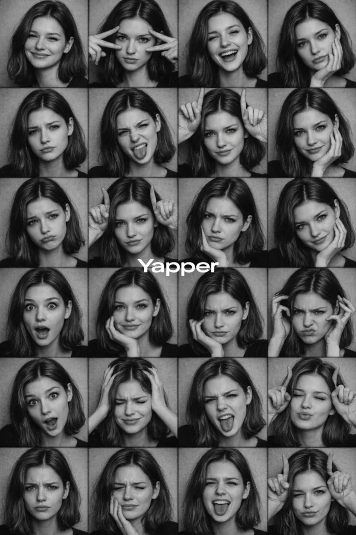 Black-and-White Photobooth Expression Grid - Premium Style