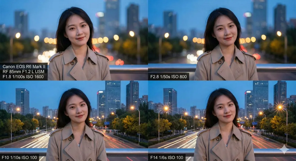 Aperture comparison portrait at blue hour (Premium)