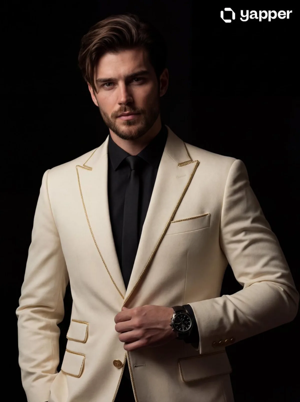 A Modern Cinematic Portrait of a Man in a Cream Suit