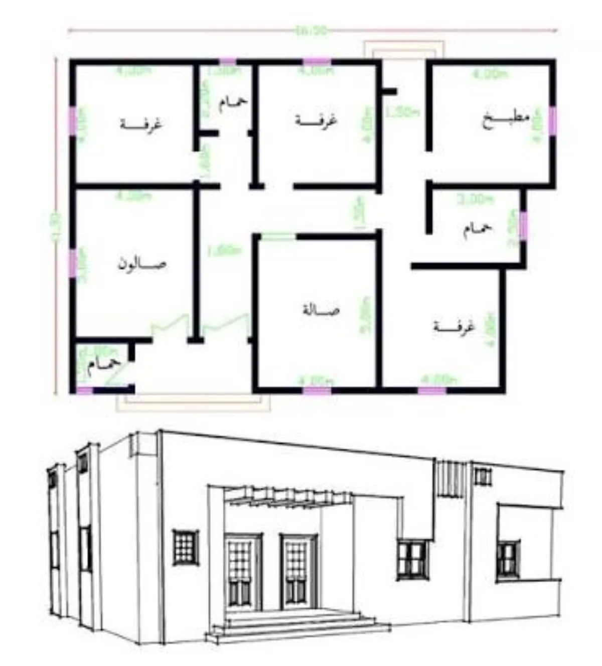English prompt for converting 2D house sketch to realistic 3D