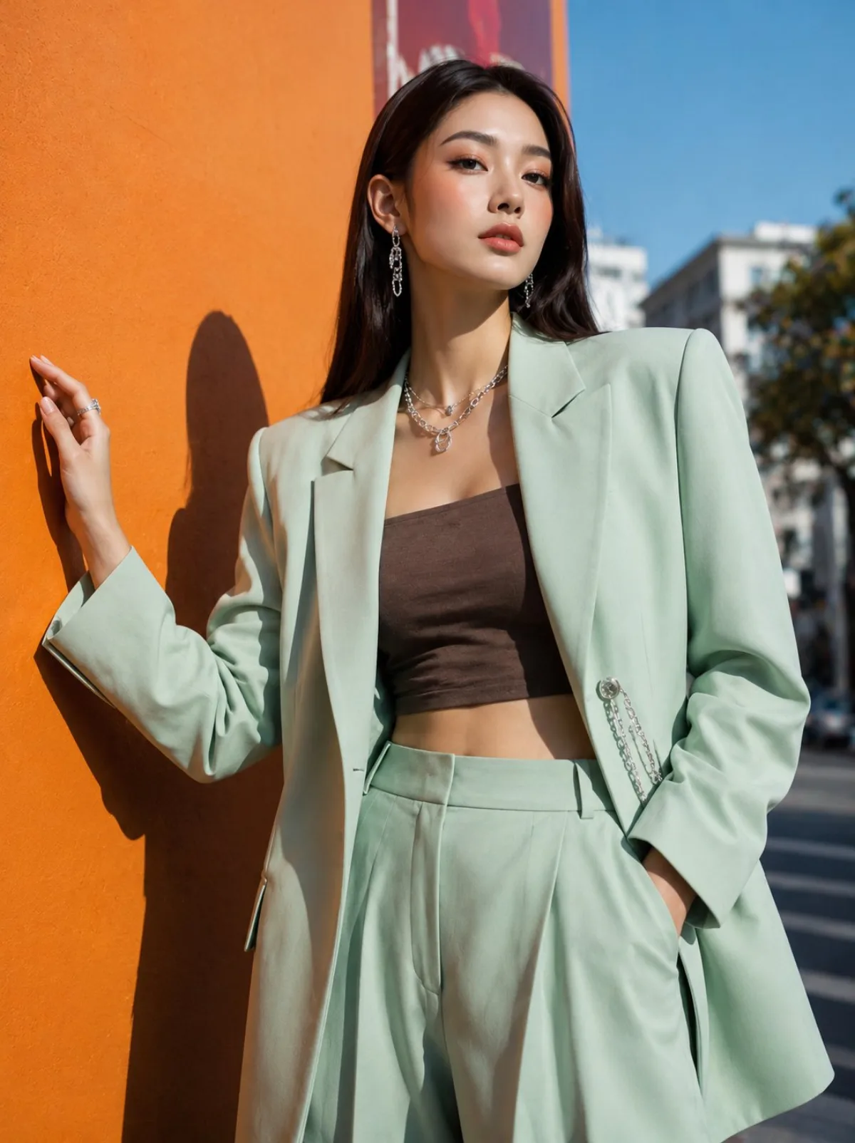 Korean Street Fashion Mint Blazer Editorial
