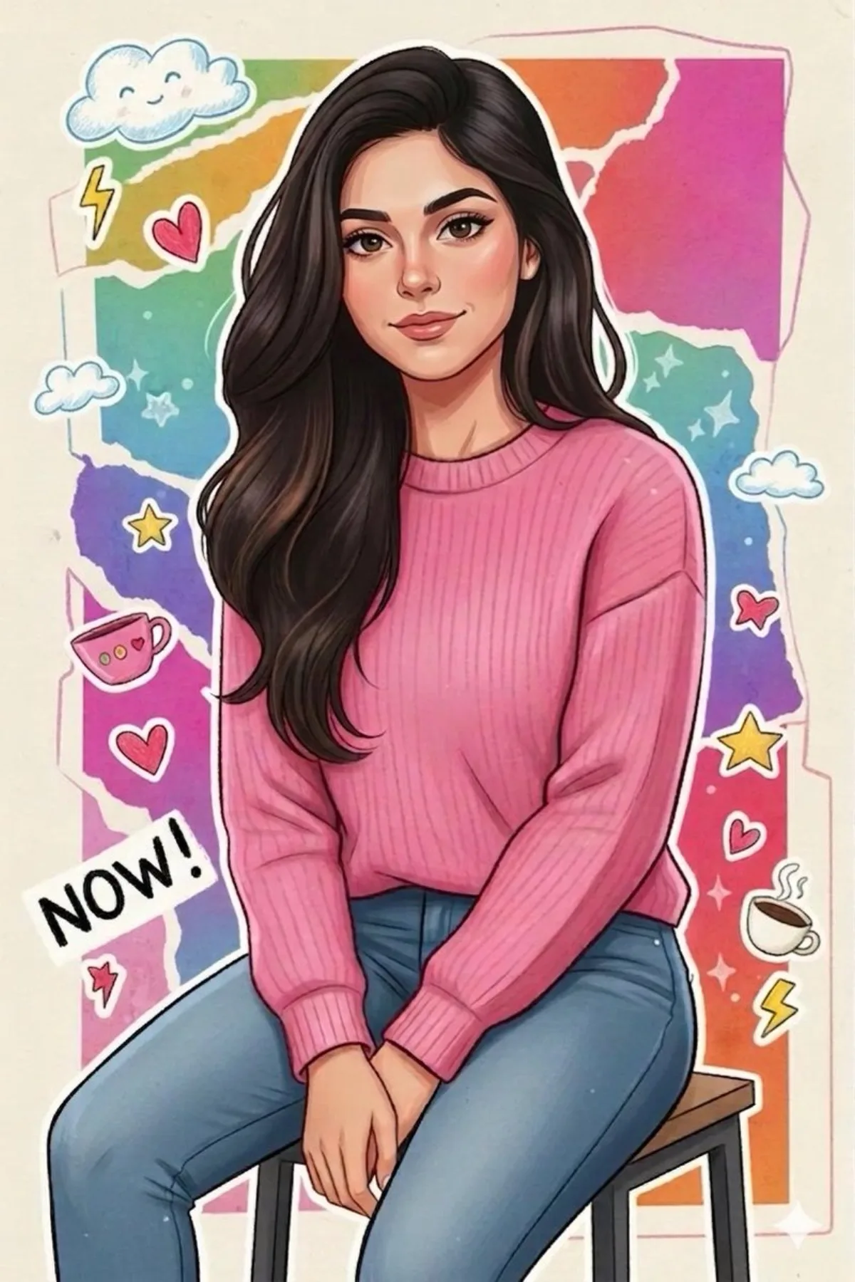 A Curated Vibrant Sticker Art Portrait of a Young Woman