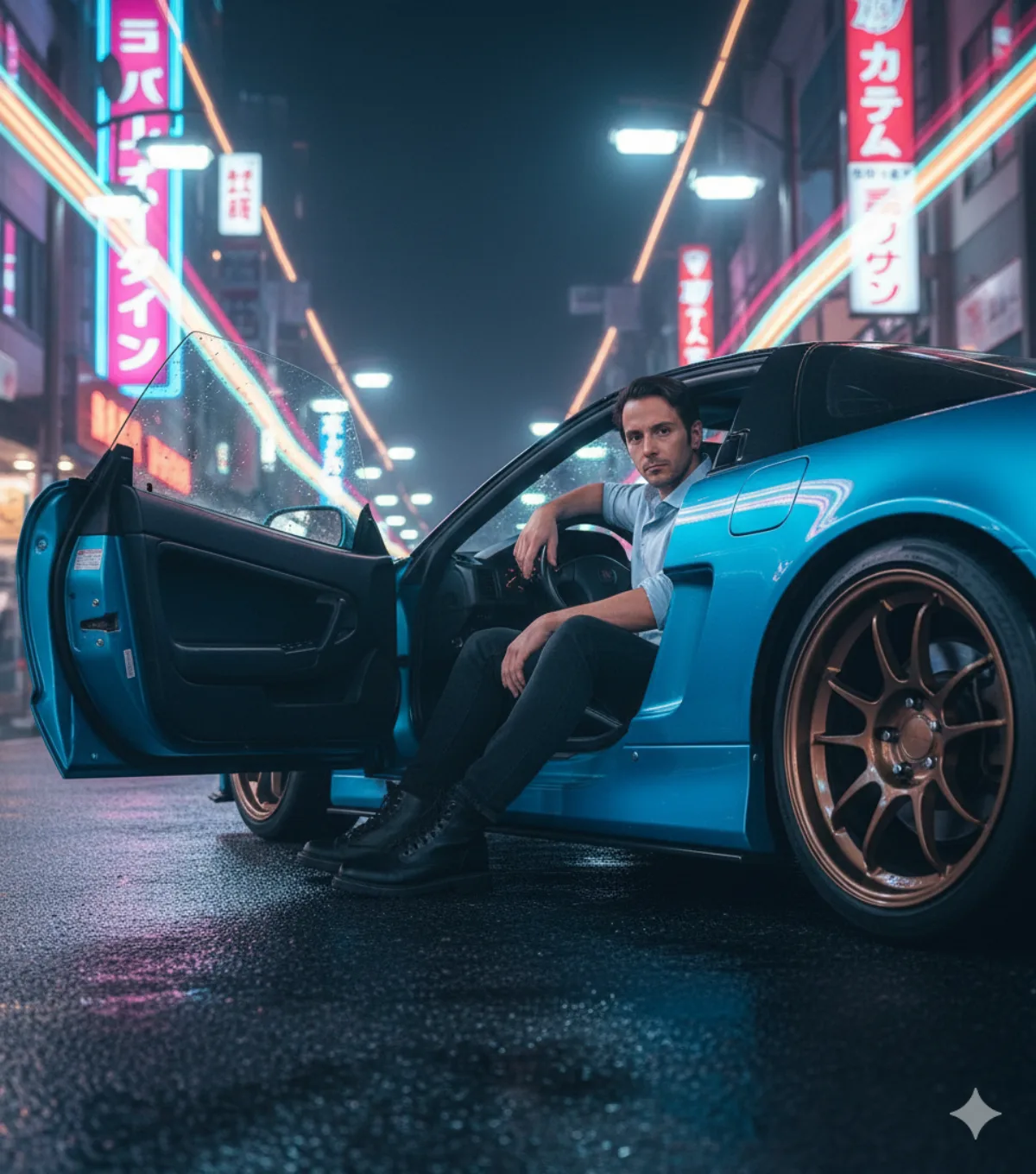 JDM Honda NSX on Neon Tokyo Street (Editorial)