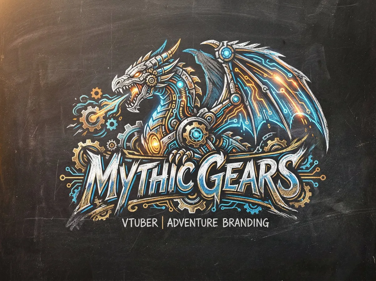 Chalk-Art Mechanical Dragon VTuber Logo - Crafted Style