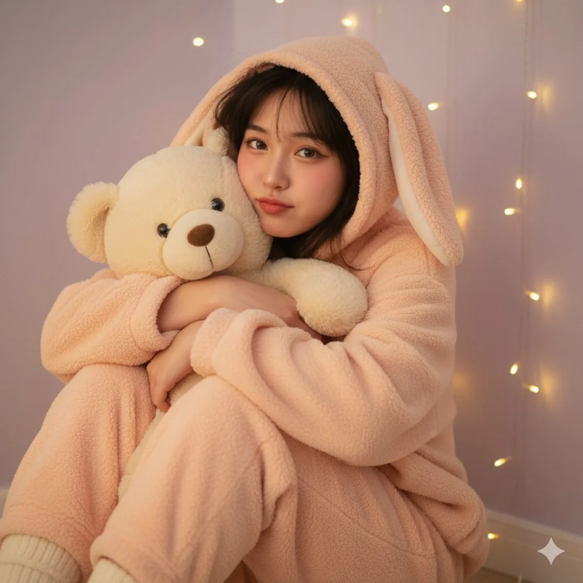 Pastel Pink Fuzzy Pajama Girl
