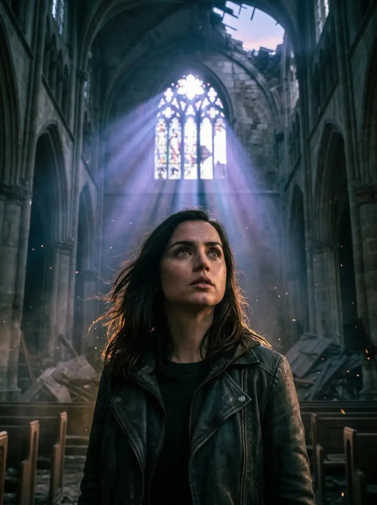 Cinematic Gothic Cathedral Portrait with God Rays