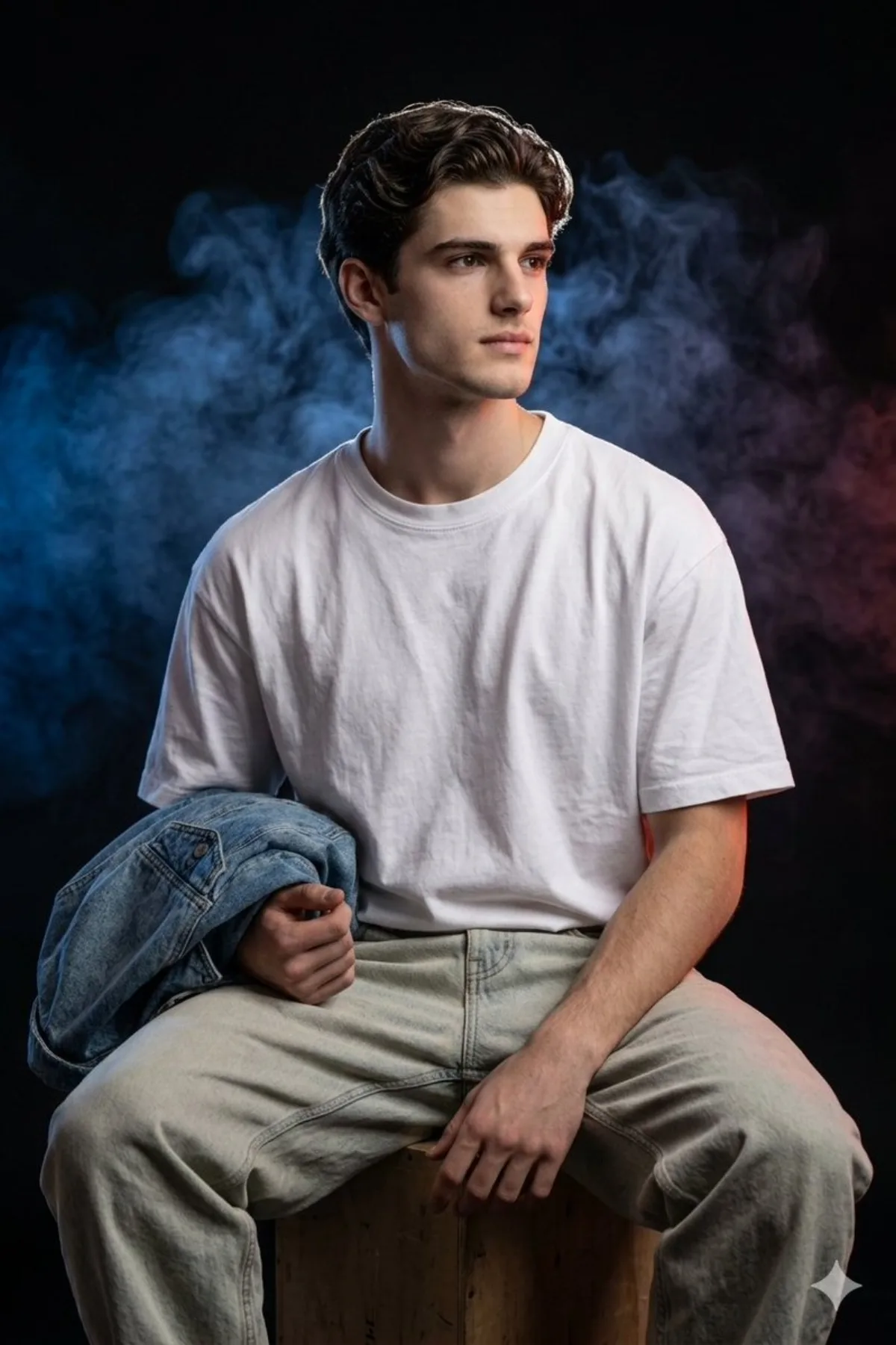 A Stylized Cinematic Portrait with Colored Smoke