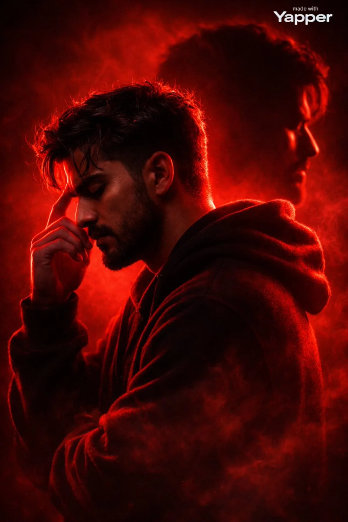 Dramatic Red Silhouette Portrait with Double Exposure: A Stylized Take
