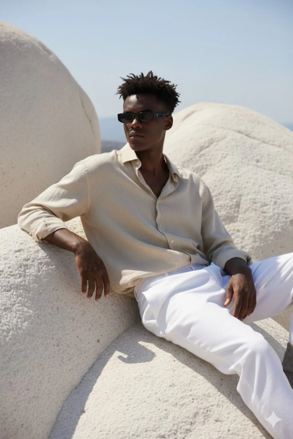 Portrait on Smooth White Rock Formation (Refined)