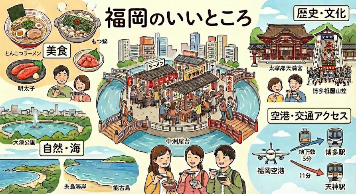 Fukuoka highlights in one image - Stylized Style