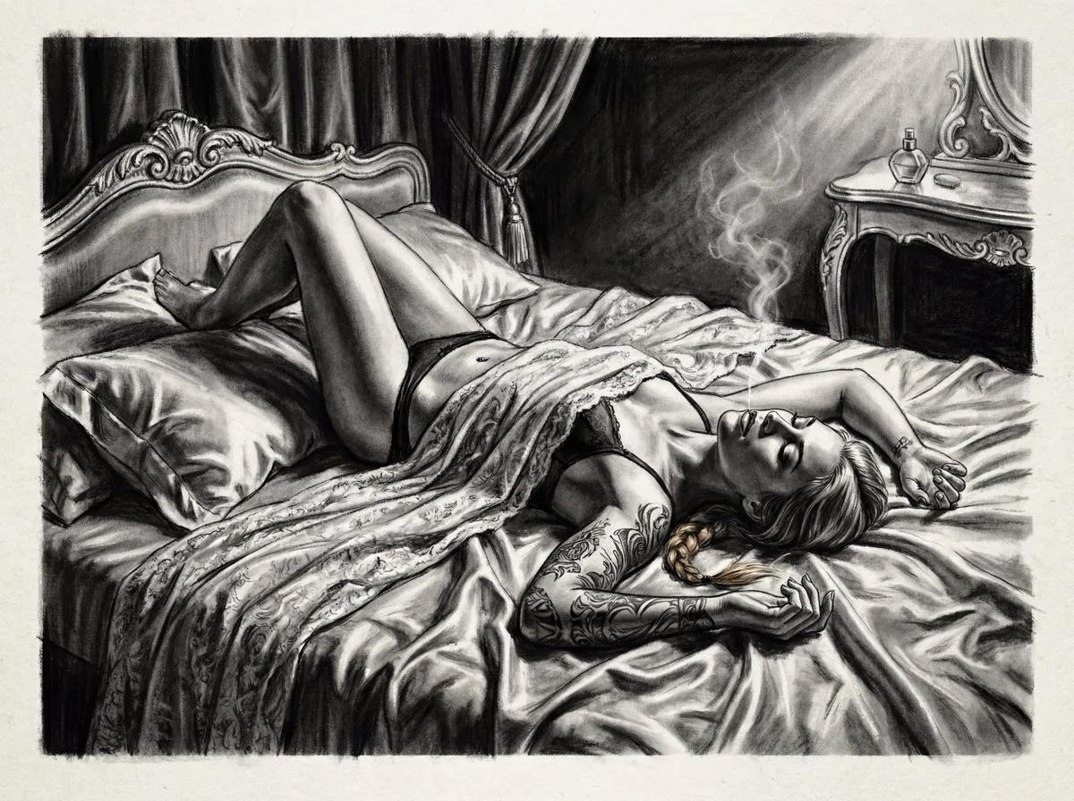 Refined Boudoir portrait charcoal sketch prompt