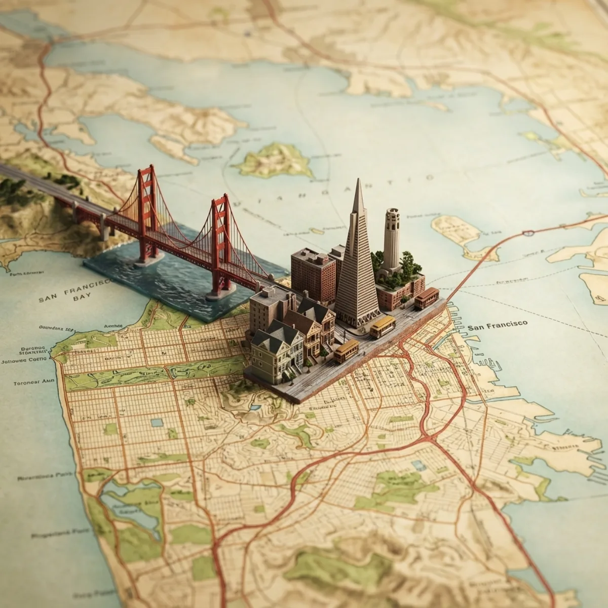 City Miniature 3D Model and Geographic Map Fusion