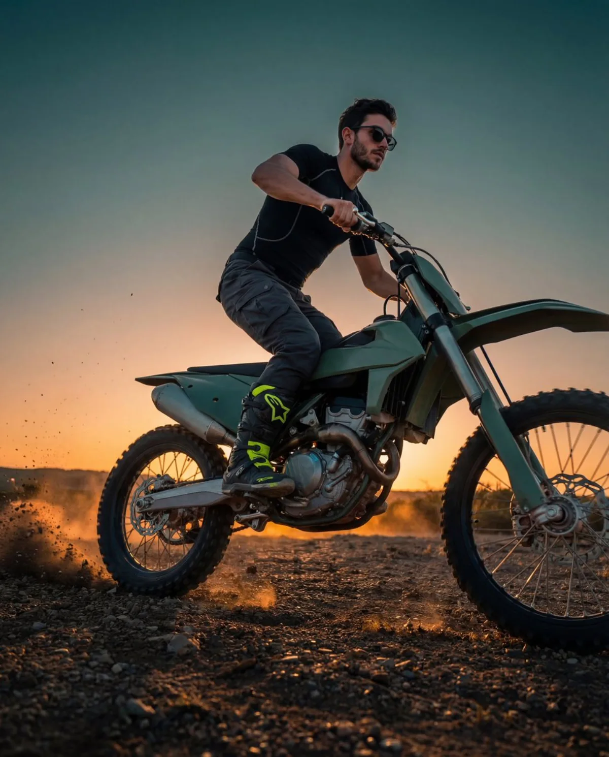 Cinematic Fashion-Action Portrait of a Rider at Sunset (Hero)
