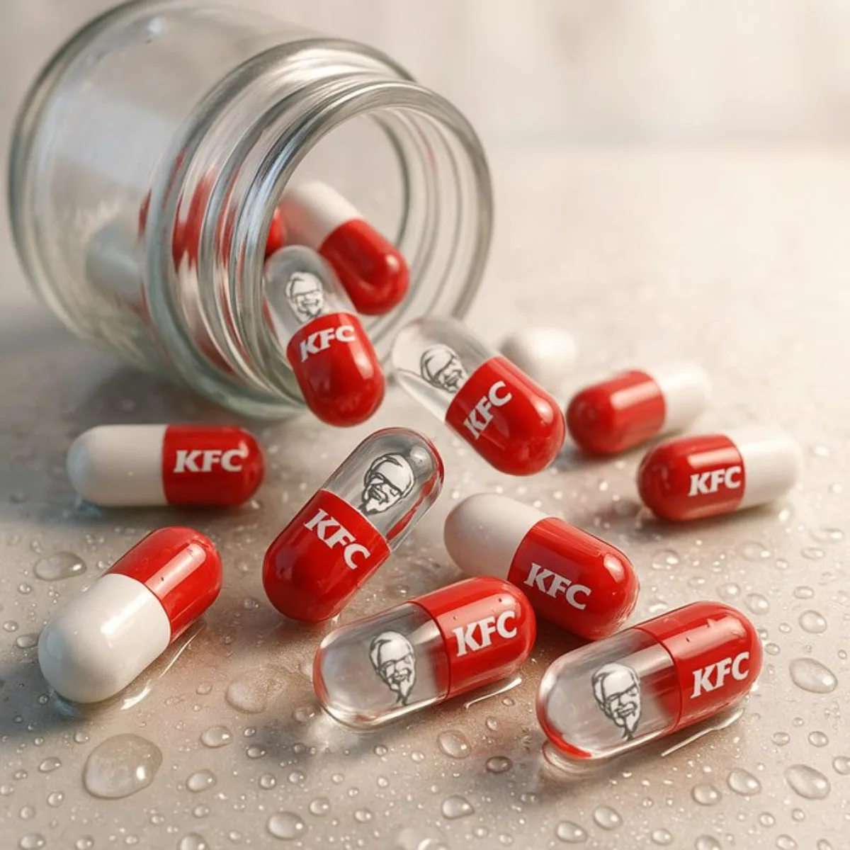 A Hero Capsules Pouring from Transparent Medicine Bottle