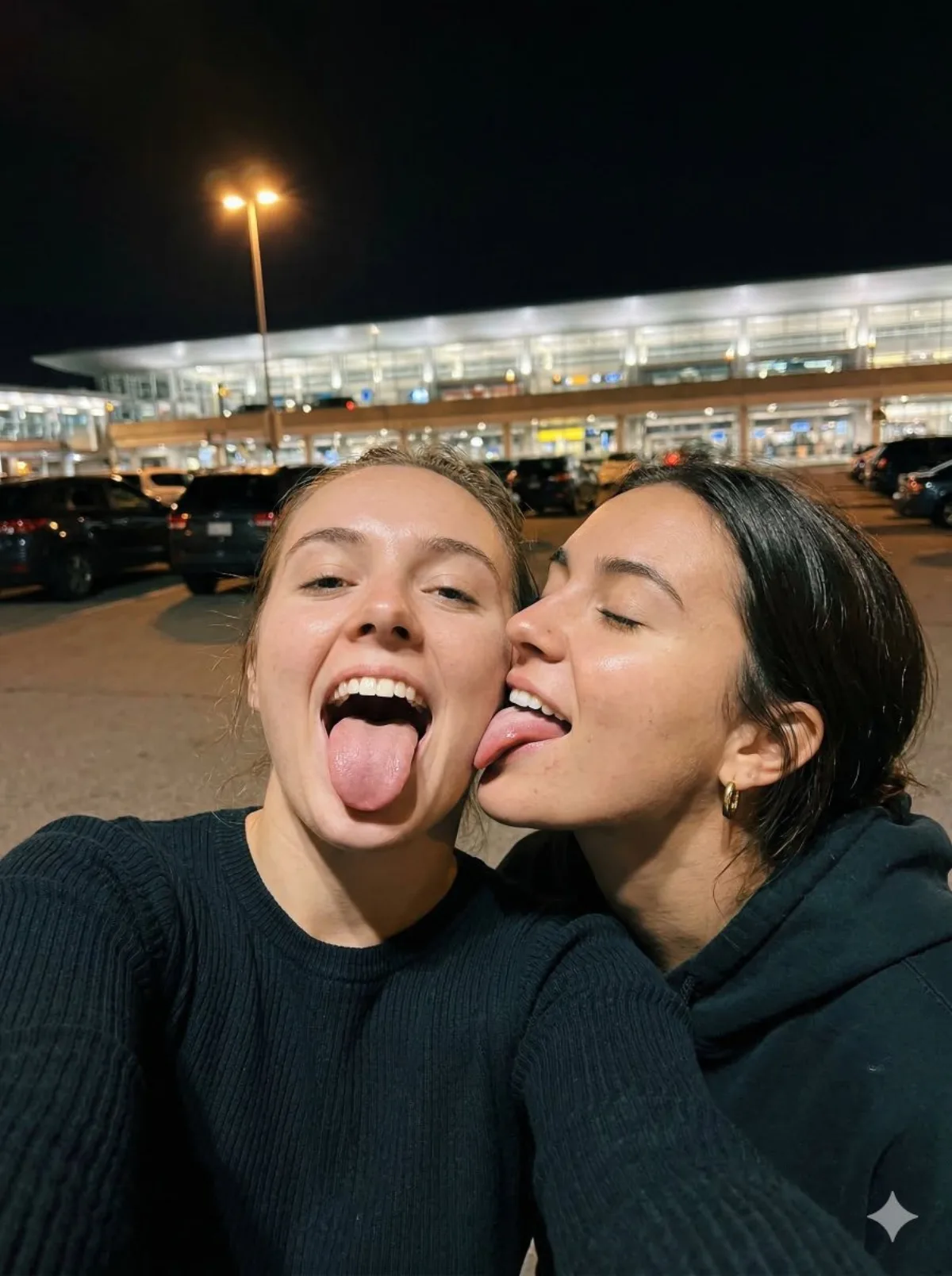 Playful Night Selfie at Airport Parking Lot - Studio-Grade Style