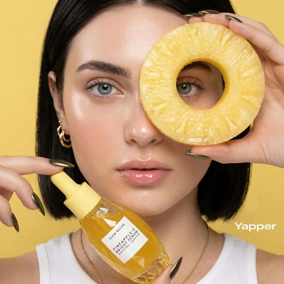 Luxury Skincare Ad: Pineapple & Glowing Skin (Stylized)