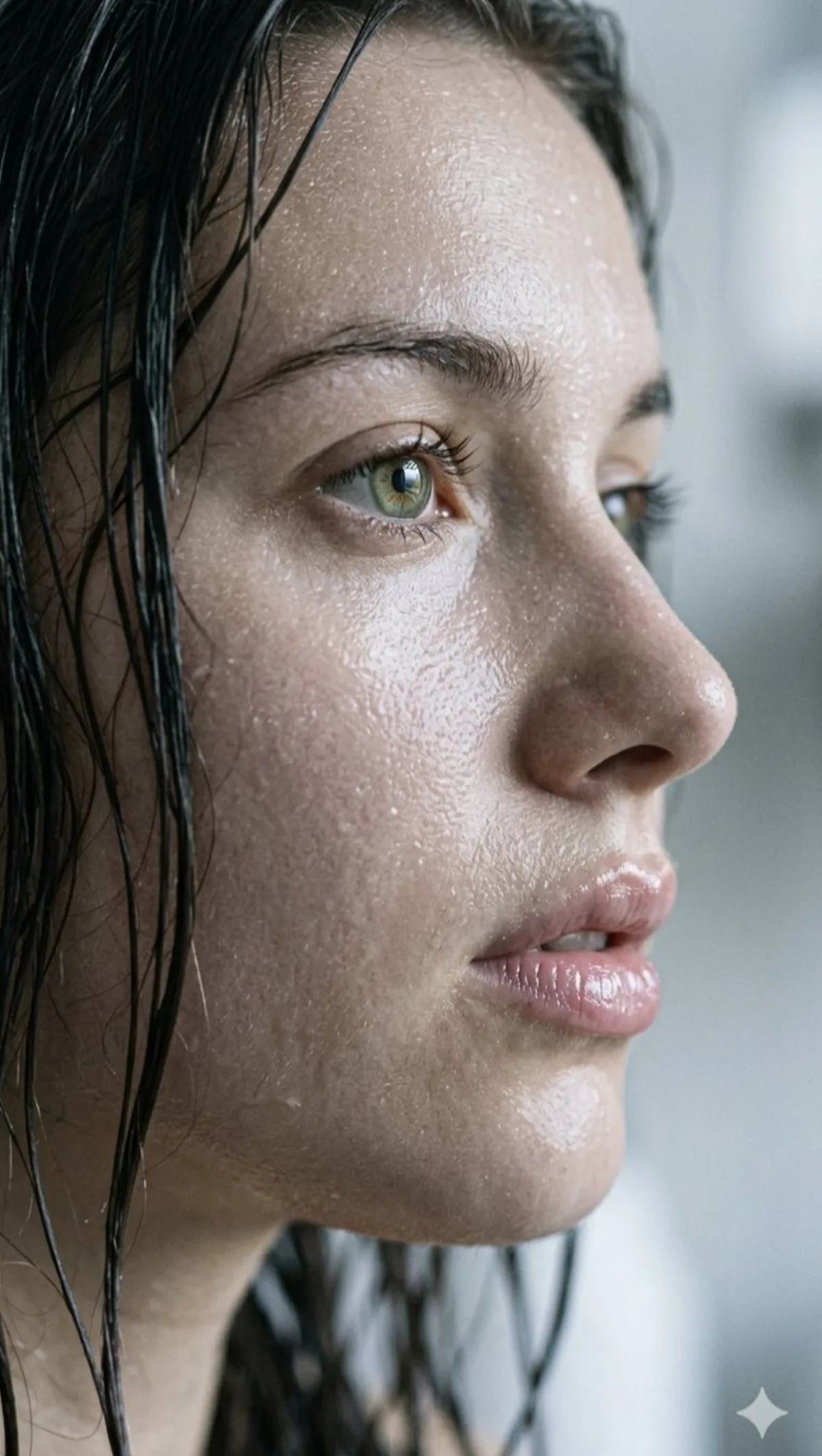 Extreme Close-up of Woman's Face with Glistening Skin