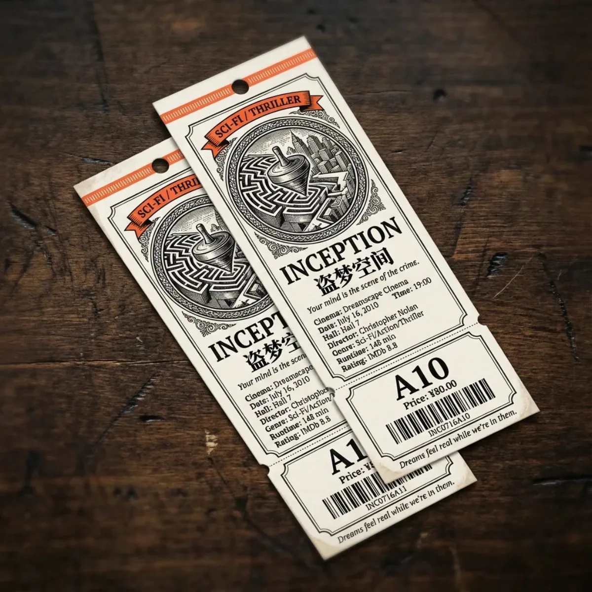 Inception Vintage Movie Ticket