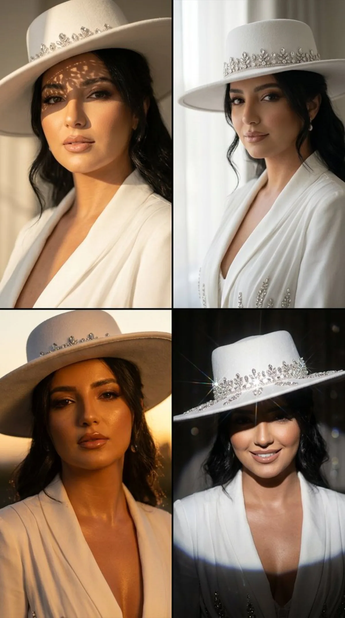 Crafted Luxury Hat Campaign: White Outfit 2x2 Editorial Grid