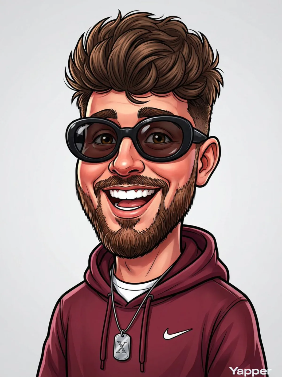 Excited Bearded Man Caricature Portrait
