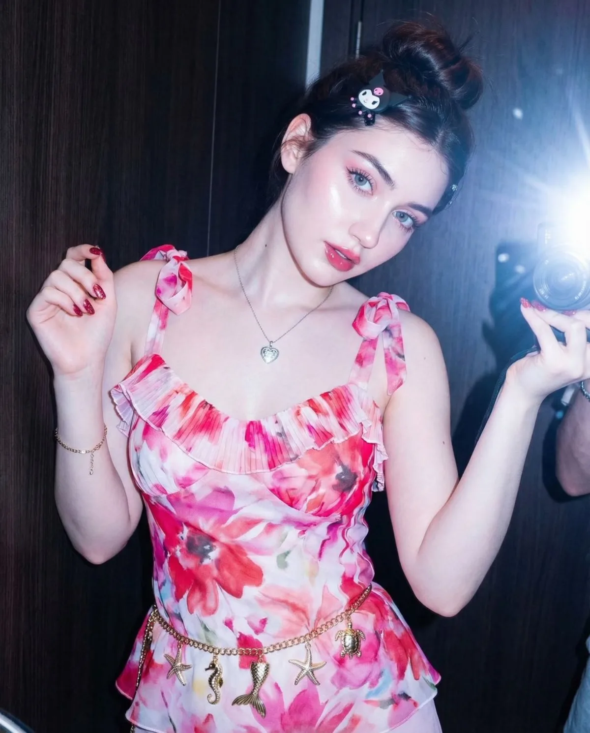 A Curated Hyper-realistic portrait of woman in floral dress prompt (partial)