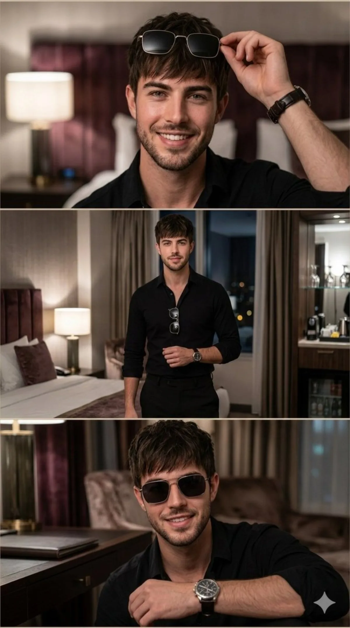 Stylized Cinematic Multi-Frame Lifestyle Portrait in Hotel