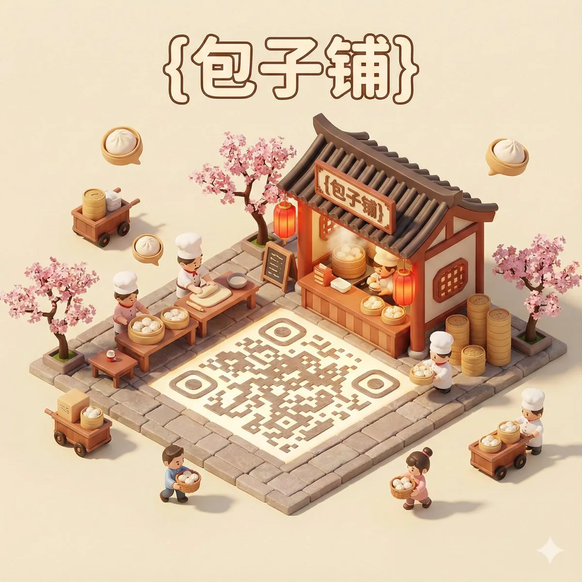 Creative QR Code in 3D Cartoon Scene - Studio-Grade Style