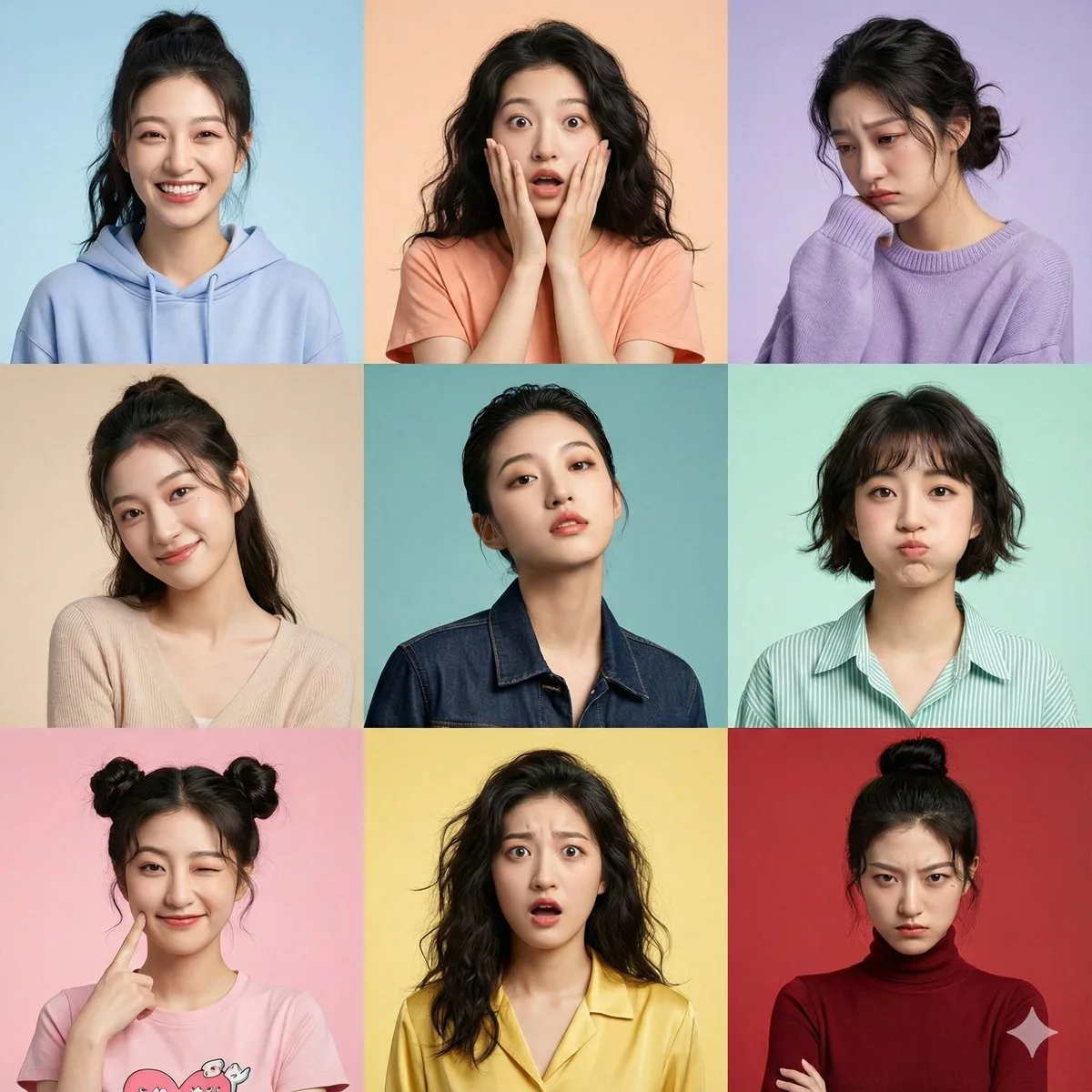 Hyper-Realistic 3x3 Expression Grid with Identity Lock
