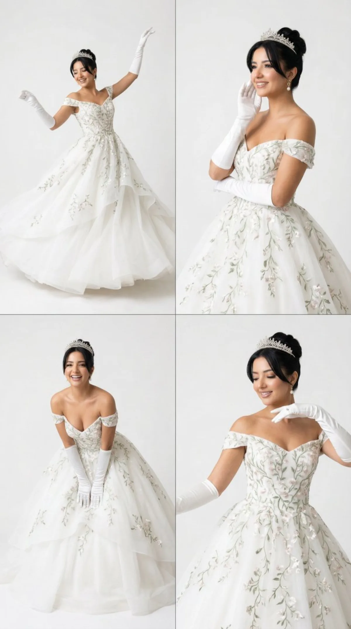 Elegant Woman in White Gown Editorial Grid - Curated Style