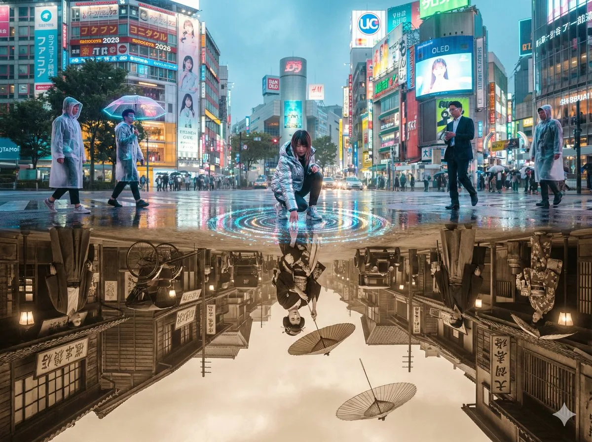 Shibuya Crossing: 2026 vs 1926 Reflection: A Stylized Take