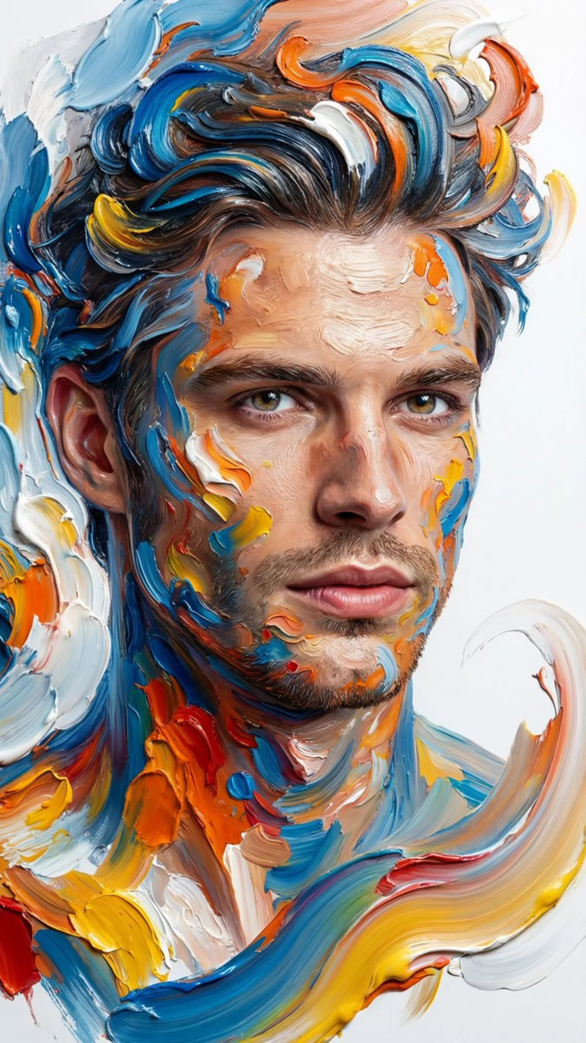 Hyper-realistic Abstract Oil Paint Portrait of Young Man: A Crafted Take