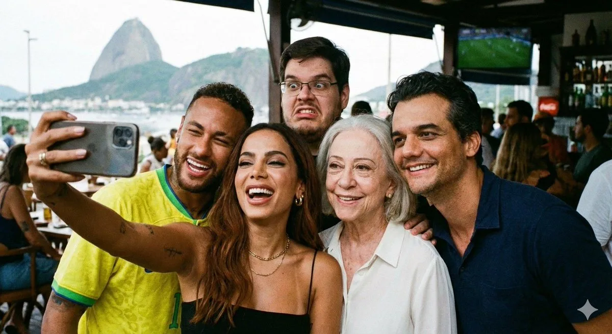 Selfie with 5 random Brazilian celebrities prompt: A Stylized Take