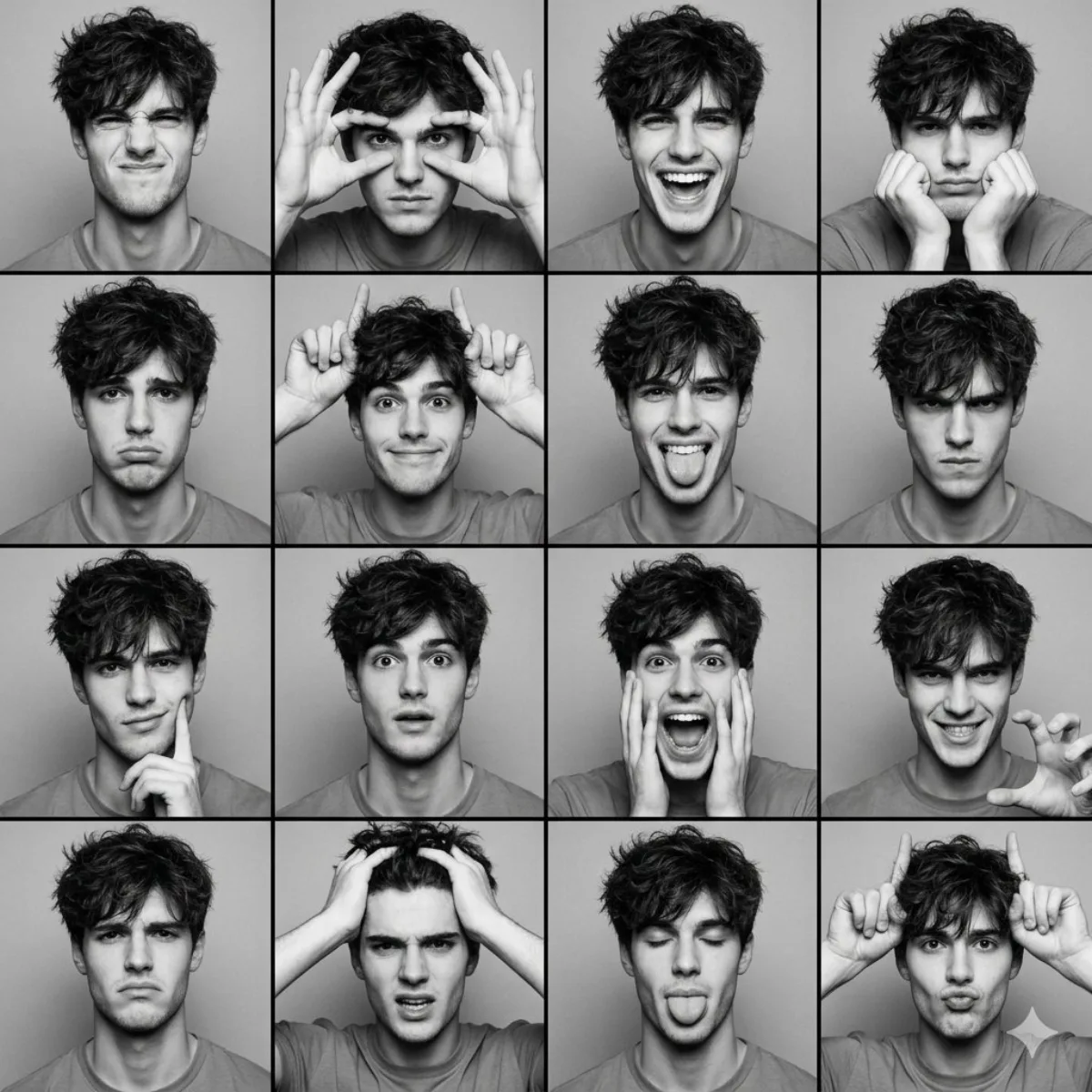 Black and White Photobooth Expression Grid