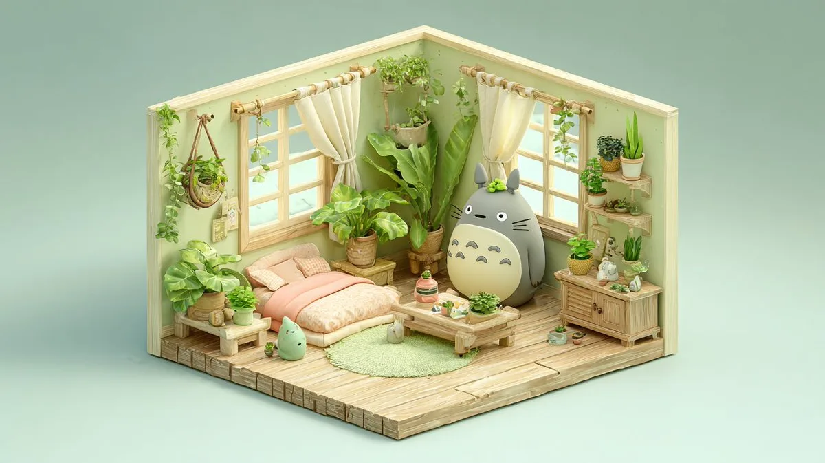 Kawaii Character Bedroom Isometric