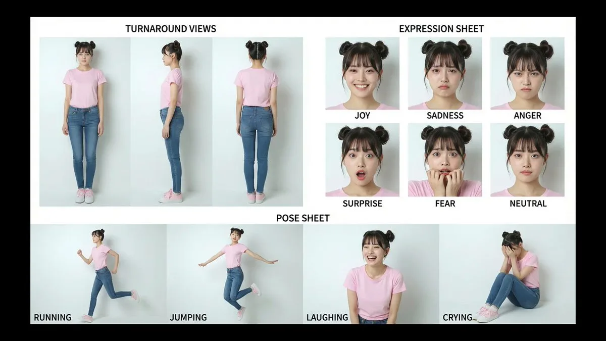 Live-action character design sheet from photo