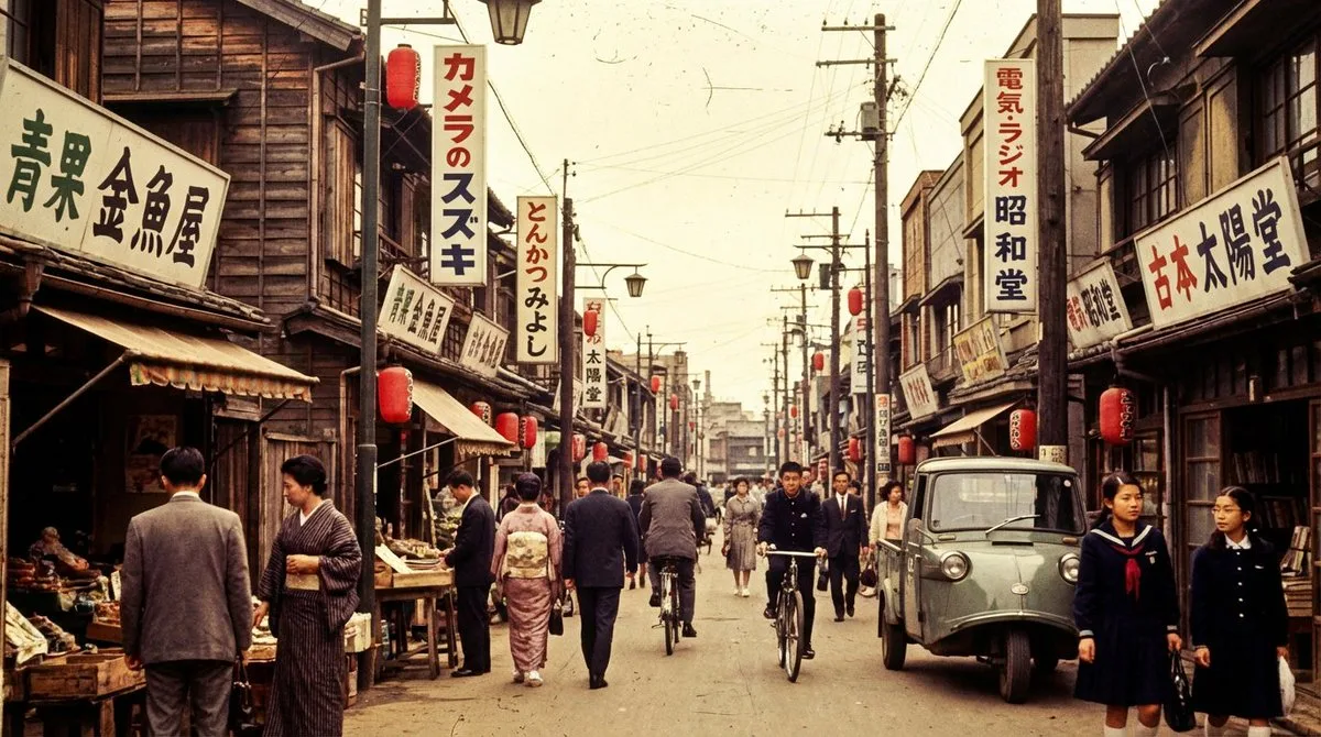 Old Japanese shopping street in the high-growth era
