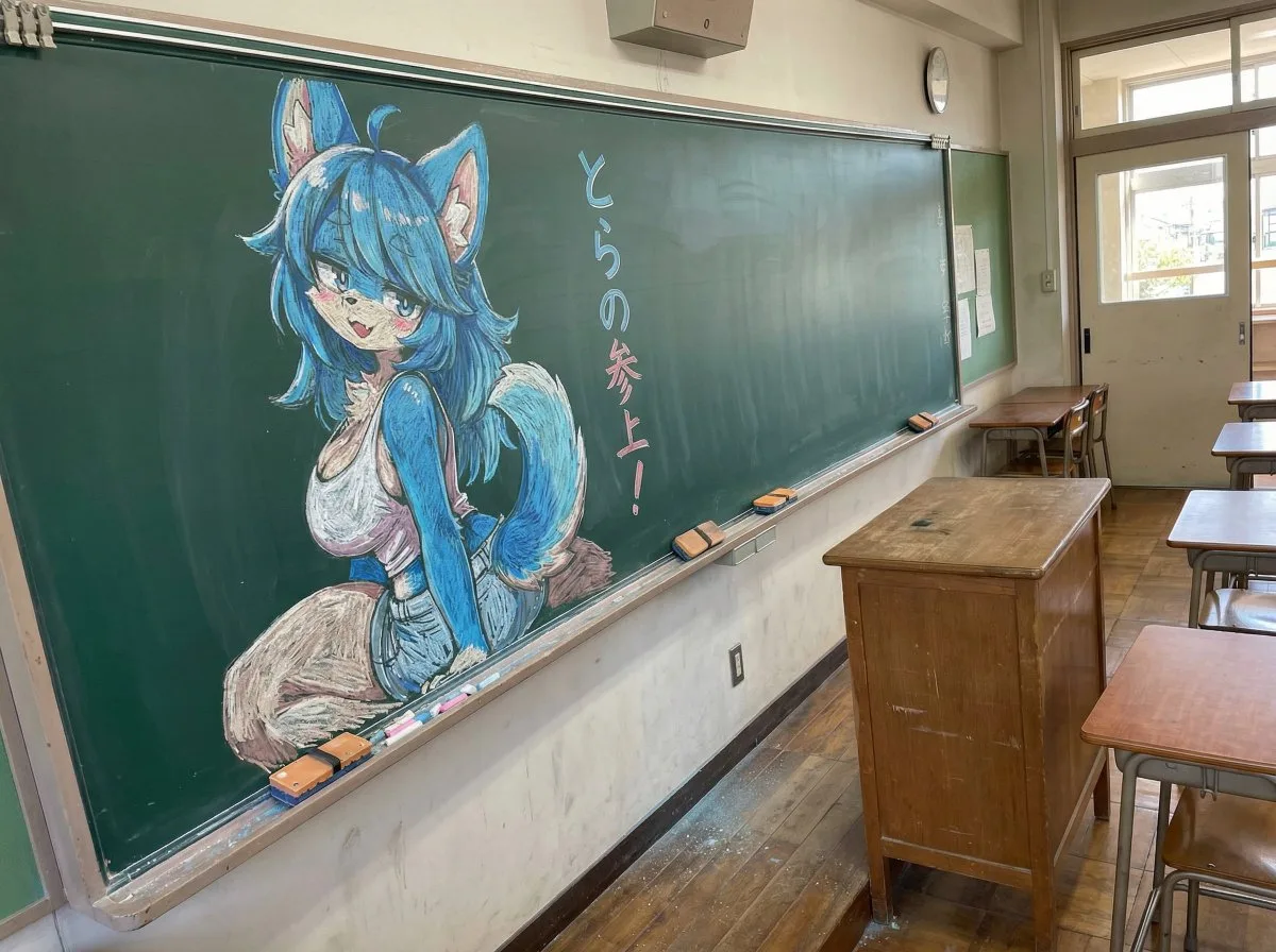 Chalk drawing on a Japanese classroom blackboard (Premium)