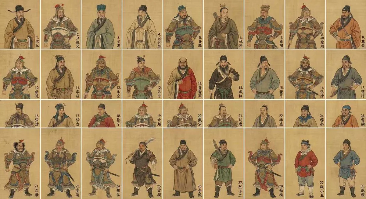 Curated Water Margin characters grid illustration prompt for Nano Banana Pro
