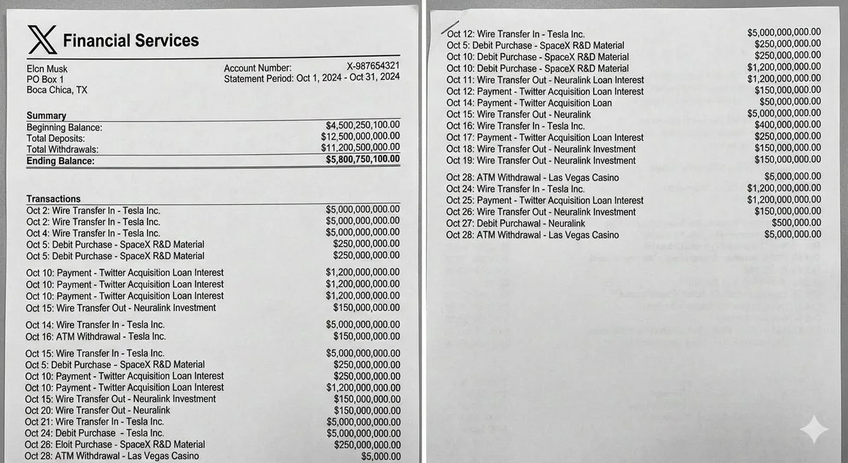 Elon Musk bank statement document