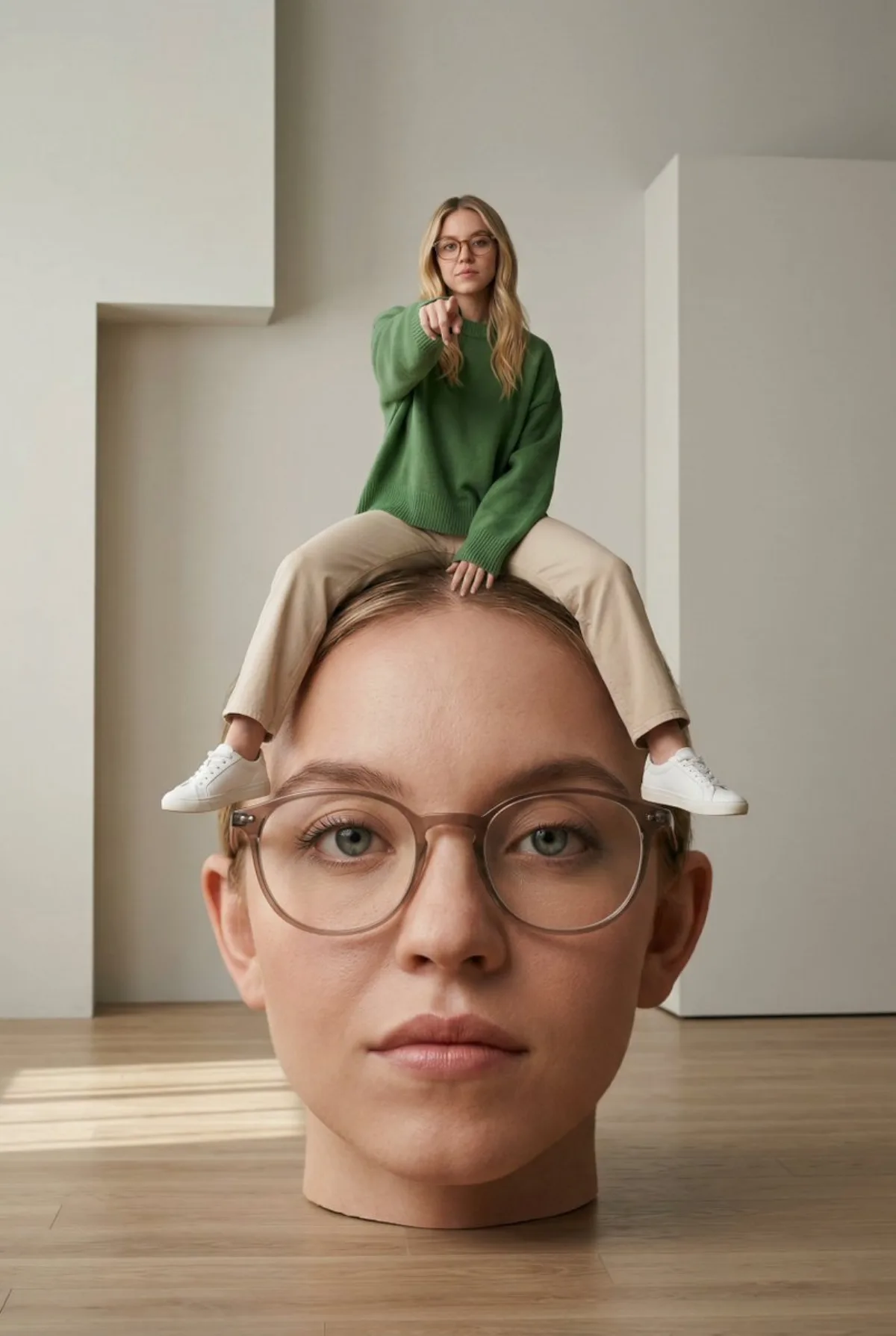 Surreal Interior with Oversized Head and Figure (Modern)