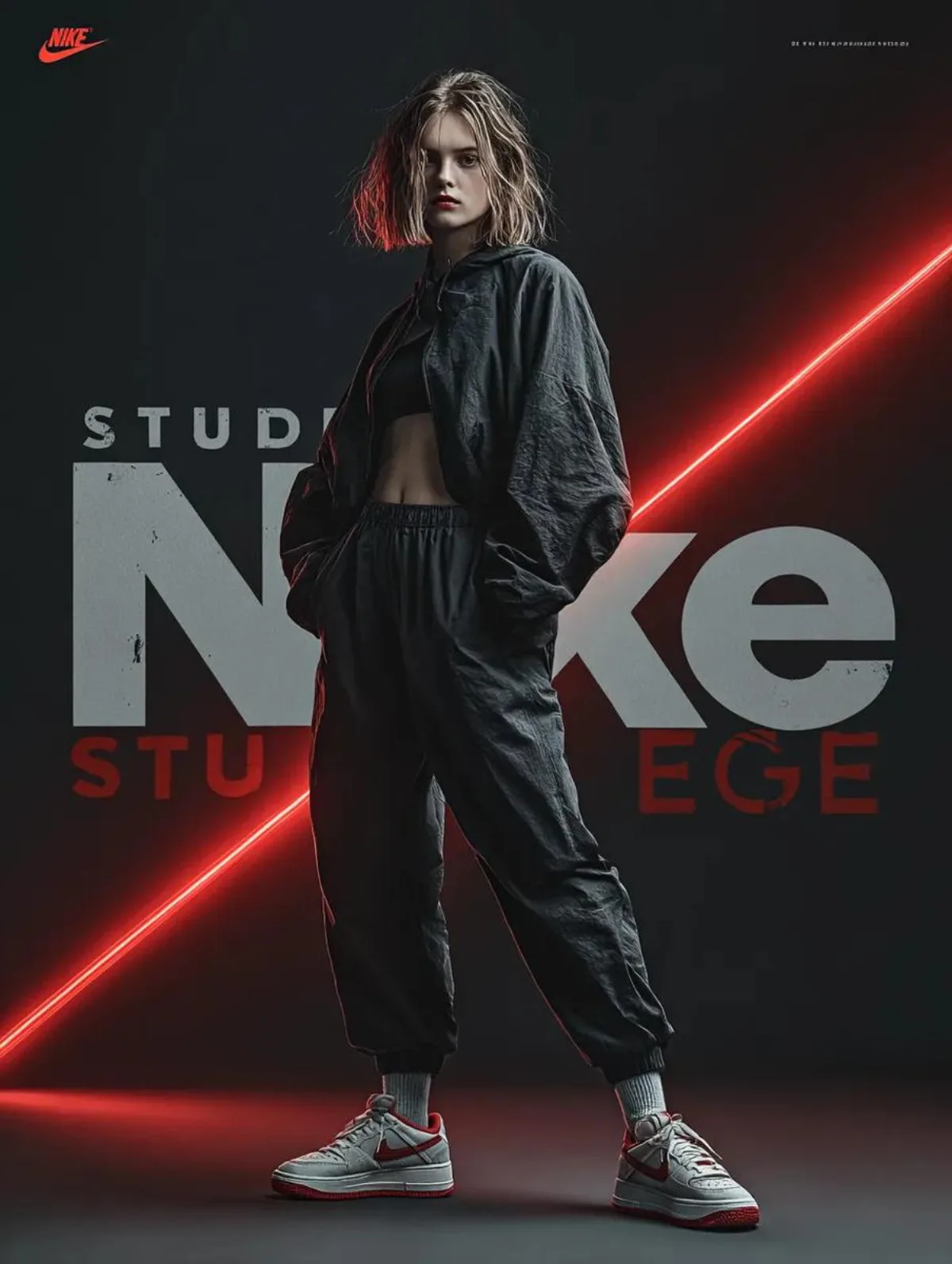 Dynamic Nike Fashion Ad with Light Trails and Glitch Text