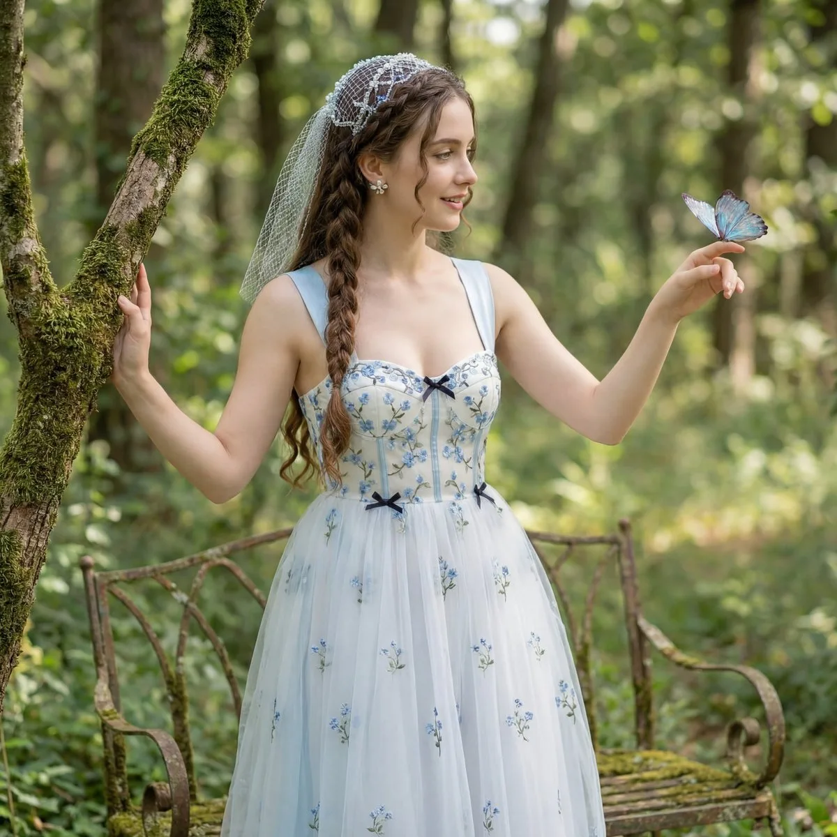 Ethereal Cottagecore Portrait with Glowing Butterfly (Crafted)