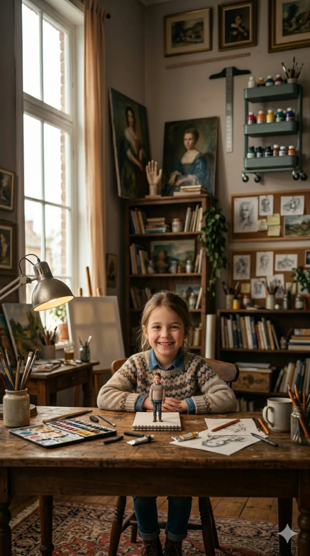 Girl in Studio with Clay Figurine Pop-Out Effect