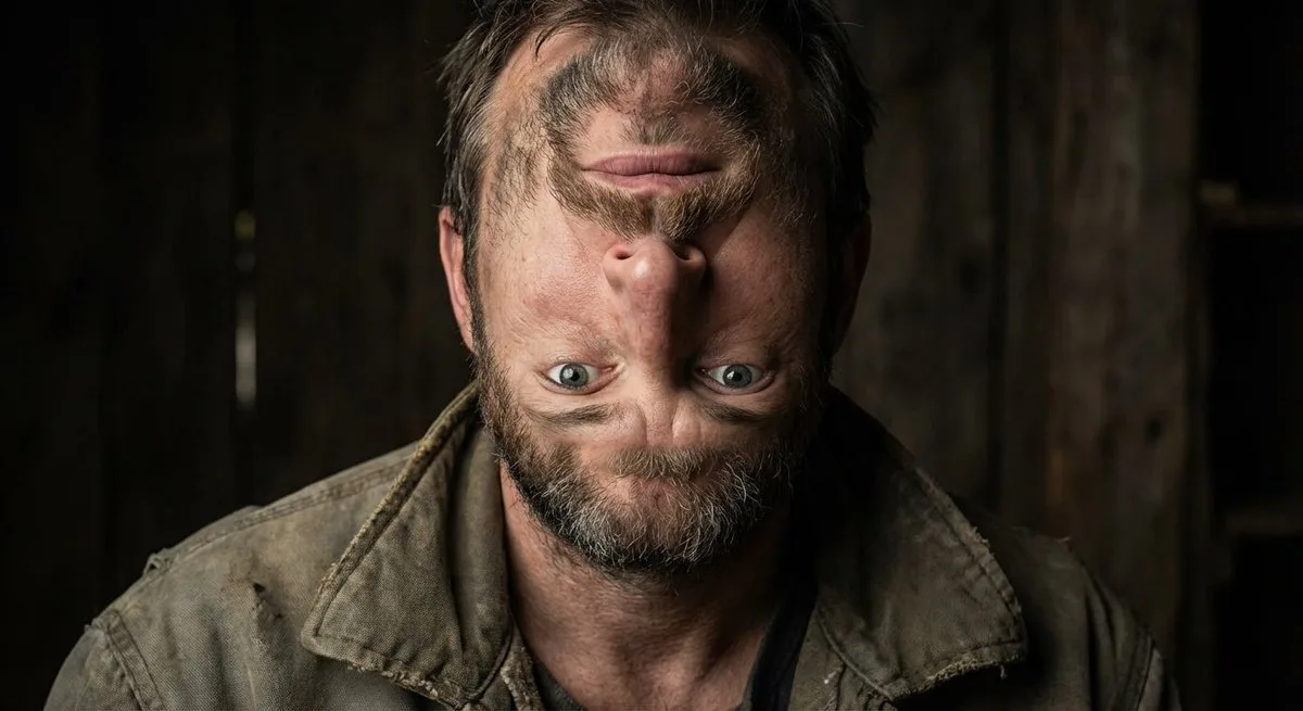 Signature Surreal portrait with inverted facial features