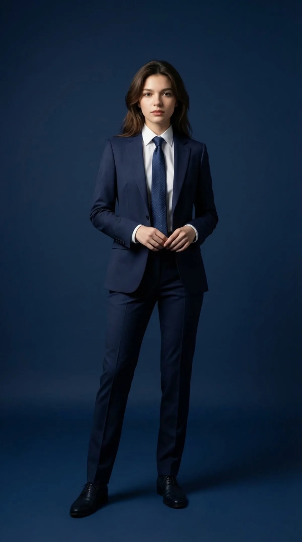 Signature Business Portrait in Navy Suit with Cinematic Lighting