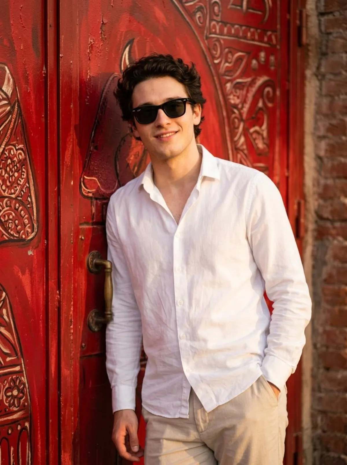 Person in front of a red metal door - Refined Style