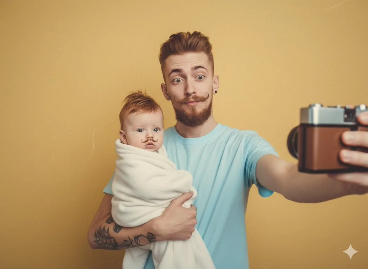 Editorial Vintage Selfie Hugging Your Younger Self