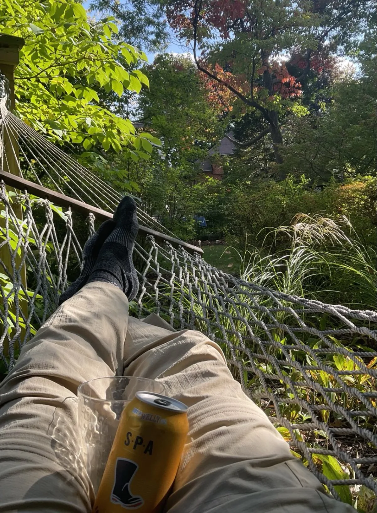 Physicist relaxing on a hammock
