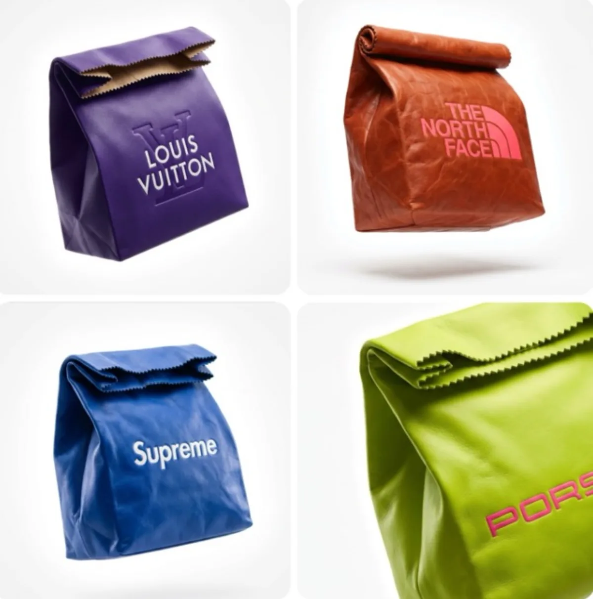 A Curated Luxury Leather Lunch Bag Clutch on White Background